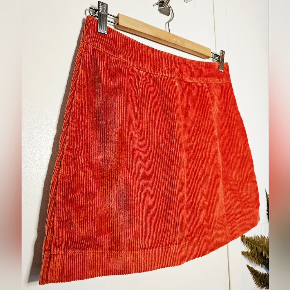 American Apparel Orange Corduroy Front Zip High Waist Mini Skirt - Picture 8 of 15
